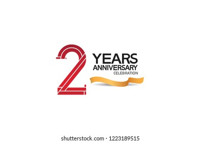 2 years anniversary template with red color number and golden ribbon