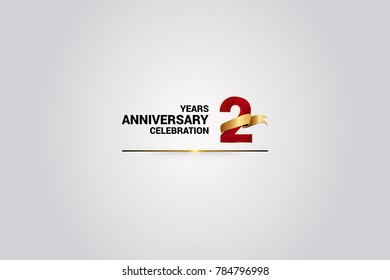 2 Years anniversary using red elegant number isolated on white background, with golden ribbon ca be use as celebration event logo
