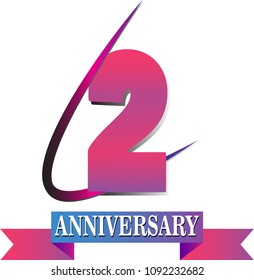 2 years anniversary vector banner template. two year with pink & purple ribbon on white background
