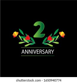 2 Years anniversary. Vector design greeting card with decorative floral for celebration