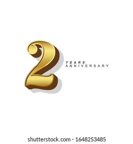 2 Years Anniversary Vector Template Design Illustration. Gold 3d Numbers.