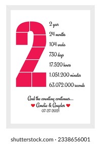 2 Years Anniversary - Wedding Gift. Digital Art. Celebrate Love with Customizable Designs for Couples. Timeless and Memorable