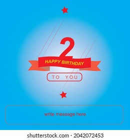 2 years birthday, happy birthday banner with star shape and red ribbon. very nice vector design