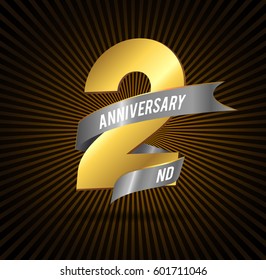 2 Years golden Anniversary Celebration Design. vector logo template