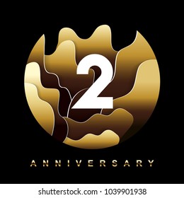 2 Years Golden Anniversary Logo Celebration With White Number. Classic Logo Vector Design For Greeting Card And Invitation Card. Vector illustration.