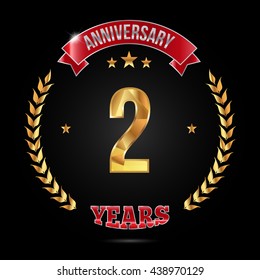 2 Years golden anniversary logo, low poly design number