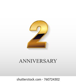 2 Years Golden Anniversary Vector Logo Design Isolated on White Background 