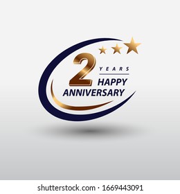 2 years golden happy anniversary logo celebration vector graphic