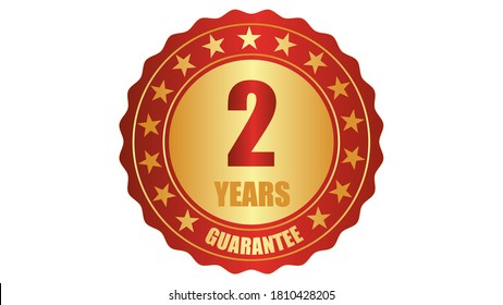2 years guarantee stamp icon or a guarantee tag, badge, label, original certified concept seal vector illustration, logo isolated on white background and golden red text