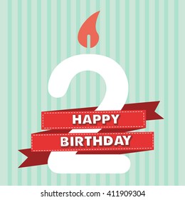 2 years old, vintage happy birthday in vector flat design