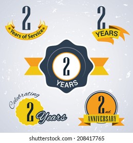2 years of service/ 2 years / Celebrating 2 years / 2nd Anniversary - Set of Retro vector Stamps and Seal for business