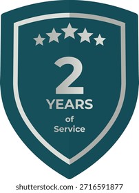 Insignia de escudo verde azulado de 2 años de servicio con cinco estrellas