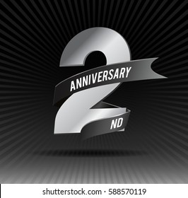 2 years silver anniversary logo celebration with ring and ribbon.