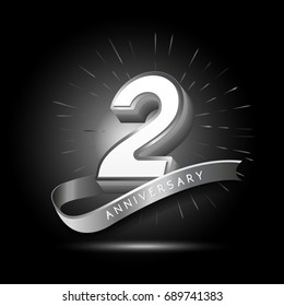 2 years silver anniversary logo celebration with firework and ribbon