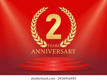 Logo de 2 años o 2 años. Logo de la celebración del aniversario de la boda, fiesta de cumpleaños o celebración. Ilustración vectorial.
