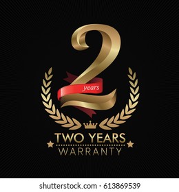 2 Years Warranty background with red ribbon. Poster, label, badge or brochure template. Vector illustration