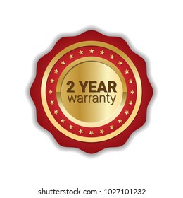 2 Years Warranty Badge Golden Label Icon Isolated Vector Illustration