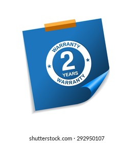 2 Years Warranty Blue Sticky Notes Vector Icon Design