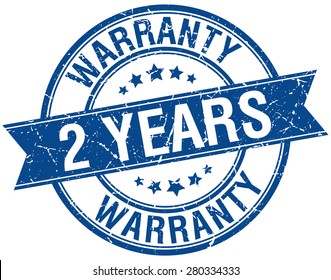 2 years warranty grunge retro blue isolated ribbon stamp