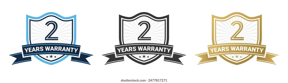 2 years warranty icon logo shield ribbon emblem badge vector fit for packaging elements design products