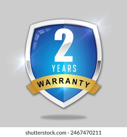 2 years warranty shield label icon badge design. blue and silver color. vector illustration eps 10