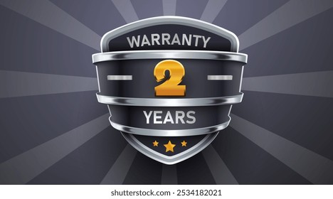 2 Years Warranty. Warranty Sign. Metal shield emblem. Vector Illustration.