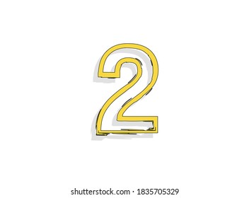 2 yellow number, hand drawn brush stroke. Comic style, calligraphic design. For design element, logo, creative poster etc. Vector illustration 