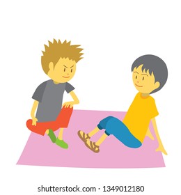 2 young boy sit relaxed illustration.-vector