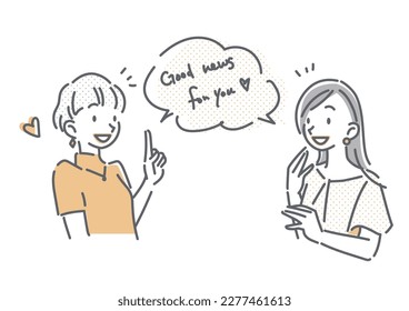 2 young women talking, simple and friendly illustrations