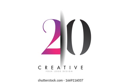 20 2 0 Grey and Pink Number Logo with Creative Shadow Cut Vector Illustration Design.