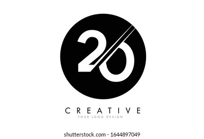 20 2 0 Number Logo Design with a Creative Cut and Black Circle Background. Creative logo design.