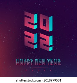 20 22. Futuristic design poster for new year's party. Happy New Year 2022. Applicable for covers, placards, music posters, dj flyers and banner designs.