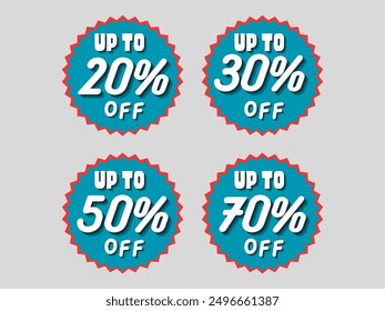 Hasta 20% 30% 50% y, 70% de descuento Vector de diseño de ilustrador de fondo blanco