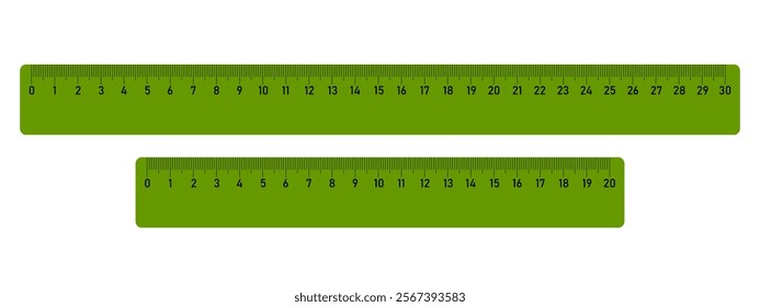 20, 30 centimeters ruler measurement tool with numbers scale. realistic school measuring rulers in flat style