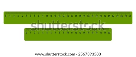 20, 30 centimeters ruler measurement tool with numbers scale. realistic school measuring rulers in flat style