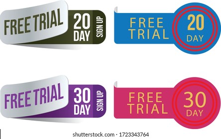 20 And 30 Day Free Trial Stamp Vector Illustration. Free Trial Badges. Vector Certificate Icon