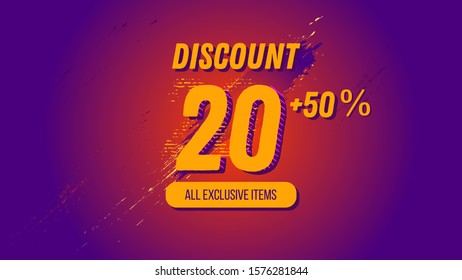 20% + 50% Discount Sign Background for Ecommerce Desktop Landing Page, Website Header, Banner or Poster