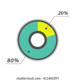 20 80 percent pie chart isolated. Vector infographics. Circle diagram symbol. Financial illustration