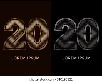 20 ,abstract luxury font, Designed using gold and black line square, geometric shape, graphic vector.