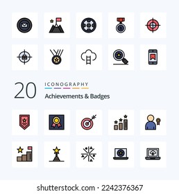 20 Achievements  Badges Line Filled Color icon Pack like best positions arrow performance achievements