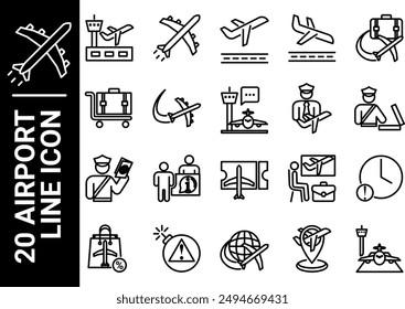 20 airport line icon, black and white