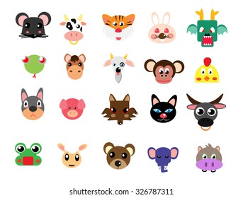 20 animal face cartoon vector
