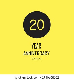 20 Anniversary celebration on yellow background. Vector festive illustration. Birthday or wedding party event decoration