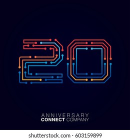 20 Anniversary, Letter twenty logotype orange and blue color,Technology and digital abstract dot connection company vector logo