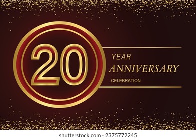 20 anniversary logo with confetti and golden ring. vector design for greeting card and invitation card.