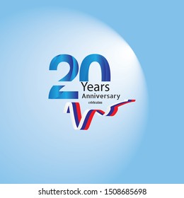 20 anniversary logo with silver and blue ribbon, Years birthday Celebration Design for party, and invitation card vector