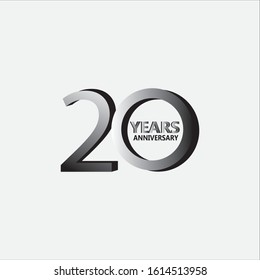 20 anniversary logo with silver. Vector design template elements for your birthday celebration.