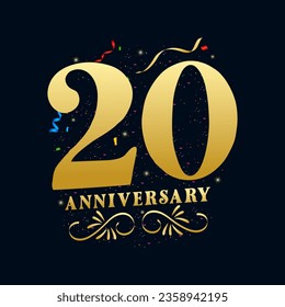 20 Anniversary luxurious Golden color 20 Years Anniversary Celebration Logo Design Template