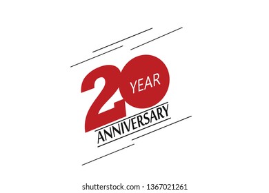 20 anniversary, minimalist logo. 20th jubilee, greeting card. Birthday invitation. 20 year sign. Red space vector illustration on white background - Vector