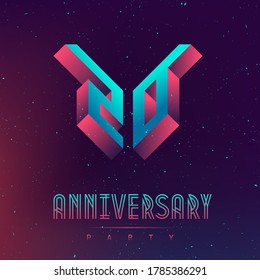 20 Anniversary night party. Space poster for Electronic music fest. Background with Abstract gradients. Club party invitation flyer with number Twenty. Vector.